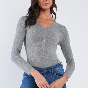 Just the Basics Ribbed Long Sleeve Gray Bodysuit